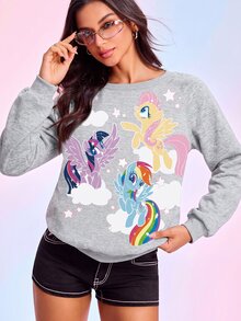 My Little Pony X SHEIN 女款圓領長袖休閒全印花運動衫 - 白色 - 查看 1
