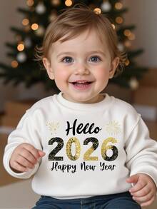 (1 PC)Baby Boys 2026 Number Happy New Year Fireworks Printed Cute Round ...