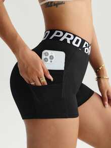 SHEIN Sports Women Casual Sports Printed Shorts With Side Seam - Black - View 6