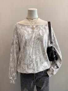 SHEIN CURVE+ 大尺碼女款復古露肩寬鬆衛衣，樹枝印花，聖誕 - 彩色 - 查看 3