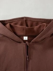 SHEIN 青少年女孩秋季套裝 2件/組 休閒街頭風對比滾邊連帽外套與寬腿長褲套裝，秋季舒適穿搭，適合日常與生日 - 棕色 - 查看 6