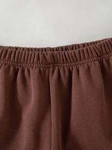 SHEIN 青少年女孩秋季套裝 2件/組 休閒街頭風對比滾邊連帽外套與寬腿長褲套裝，秋季舒適穿搭，適合日常與生日 - 棕色 - 查看 7