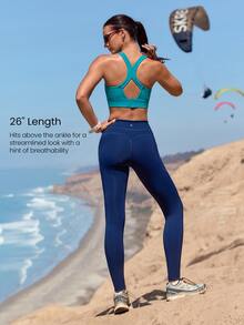 GLOWMODE Running Collection 26" PowerSculpt™ Runner's Glow Leggings Dengan Tali Serut yang Dapat Diatur di Pinggang, Kantong Samping & Detail Reflektif Pakaian Musim Gugur Musim Dingin - Dark Blue - View 5