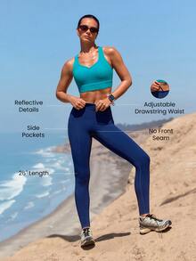 GLOWMODE Running Collection 26" PowerSculpt™ Runner's Glow Leggings Dengan Tali Serut yang Dapat Diatur di Pinggang, Kantong Samping & Detail Reflektif Pakaian Musim Gugur Musim Dingin - Dark Blue - View 2