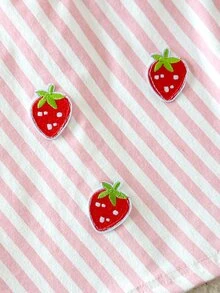 Autumn/Winter New 2-Piece Pink Striped Strawberry Pattern Set, Half-High Neck Design, Wide-Leg Pants Style, Fashionable And Sweet, Suitable For Outings, School And Other Occasions - Pink - View 4