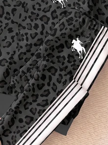 Baby Girl Leopard Print Contrast Striped Side Pullover Autumn Sweatshirt & Sweatpants Set - Multicolor - View 6