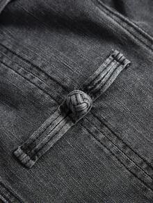 ROMWE Autumn/Winter Rebellious Denim Y2K Millennium Style Vintage Chinese Frog Button Decor Distressed Washed Fitted Denim Top For Women - Dark Grey - View 10