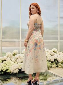 MOTF PLUS SIZE WOMEN'S ELEGANT PREMIUM FLORAL PRINT BELTED COCKTAIL SLIP DRESS - Multicolor - View 2
