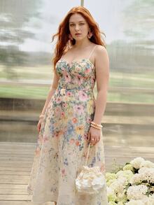 MOTF PLUS SIZE WOMEN'S ELEGANT PREMIUM FLORAL PRINT BELTED COCKTAIL SLIP DRESS - Multicolor - View 7