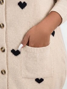 SHEIN LUNE Plus Size Women's Heart Pattern Long Sleeve Single-Breasted Casual Knit Cardigan Winter - Multicolor - View 6