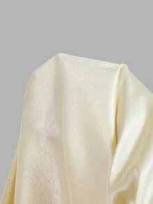 SHEIN MOD 女款復古浪漫風奶油色緞面中長洋裝 方領小飛袖 A字版型 優雅派對晚宴雞尾酒禮服 夏日復古風 - 淡黃色 - 查看 8