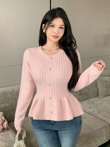 Seusyu Women's Solid Color Casual Romantic Elegant Versatile Daily Wear Long Sleeve Sweater Date Brunch Party Soft Pink Fall - Pink - View 5