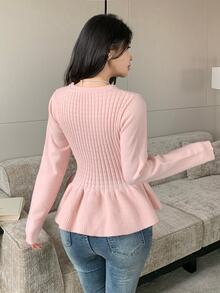 Seusyu Women's Solid Color Casual Romantic Elegant Versatile Daily Wear Long Sleeve Sweater Date Brunch Party Soft Pink Fall - Pink - View 6