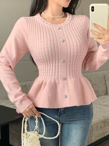 Seusyu Women's Solid Color Casual Romantic Elegant Versatile Daily Wear Long Sleeve Sweater Date Brunch Party Soft Pink Fall - Pink - View 3
