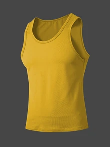 Dekonique Dekonique Men's Summer Casual Versatile Solid Color Tank Top Gym Mustard Yellow - Yellow - View 4