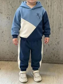 Cozy Pixies Young Boy Casual Comfortable Kids Daily Versatile Patchwork Colorblock Hoodie & Long Pants Set - Multicolor - View 10