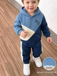 Cozy Pixies Young Boy Casual Comfortable Kids Daily Versatile Patchwork Colorblock Hoodie & Long Pants Set - Multicolor - View 1