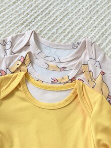 SHEIN 3pcs/Set Newborn Sleep Sack & Loungewear Outfit Set, Yellow Cute Cartoon Duck Print, Suitable For Baptism Gift, Home & Outing Wear, All Seasons - Yellow - View 8