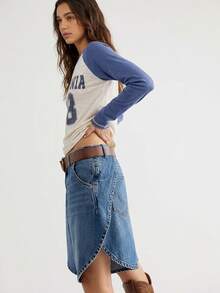 Bohemela Women's Loose Asymmetrical Hem Casual Denim Shorts - Blue - View 3