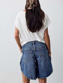 Bohemela Women's Loose Asymmetrical Hem Casual Denim Shorts - Blue - View 7