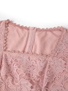 Amorya 女款優雅灰粉色蕾絲方領荷葉袖中長洋裝，適合夏季婚禮伴娘客賓、新娘派對、畢業典禮穿著 - 藕粉色 - 查看 8