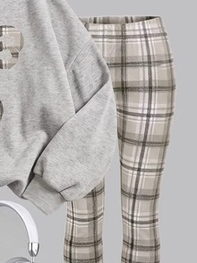 Tween Girl Kids Khaki Winter Family Matching Comfortable Soft Warm Plaid Bow Print Long Sleeve Autumn - White - View 3