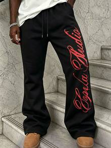 Manfinity Dauomo Men's Letter Print Pocket Casual Flare Pants - Multicolor - View 1