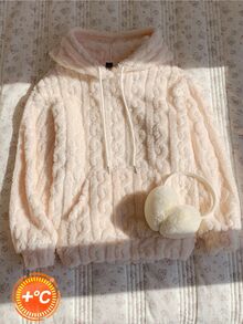 Comfortcana Women's Long Sleeve Pocket Design Drawstring Hooded Fleece Sweatshirt - Apricot - View 11