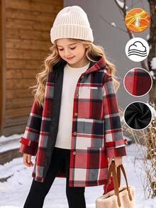 SHEIN Tween Girls Tween Girl Tween Girl Autumn/Winter Thick Plaid Simple Comfortable Jacket - Multicolor - View 1