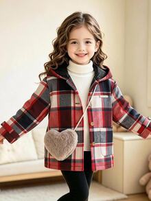 SHEIN Tween Girls Tween Girl Tween Girl Autumn/Winter Thick Plaid Simple Comfortable Jacket - Multicolor - View 5