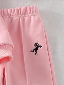 SHEIN 秋冬女嬰刺繡立領拉鍊長袖運動衫套裝，簡約圖案可愛休閒舒適粉色親子款 - 粉色 - 查看 7