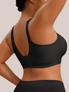 Barelissa Minimalist Plus Size Bra With Mesh Patchwork, Bandeau Style, Wire-Free, Non-Slip Wide Strap, Casual Comfortable Seamless Bra, 1pc - Black - View 8