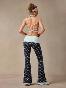 VARSIVA Women's Polka Dot Color Block Casual Daily Travel Sports Long Pants - Black and White - View 8