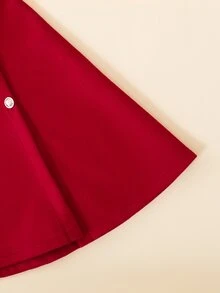 SHEIN 女童對比飾邊披風袖雙排扣斗篷大衣，聖誕冬季款 - 紅色 - 查看 7