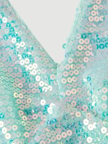 Skyraze Women's Fashion Party Club Halter Neck Backless Sequin Decorated Ruffle Hem Mini Dress, Prom Dress,Party,Sexy,New Year Christmas - Teal Blue - View 7