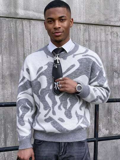 NEOSTRIT Men's All-Over Print Casual Daily Wear Long Sleeve Sweater