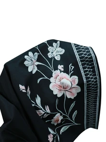Al Najma 花卉印花優雅阿拉伯式長袍，春秋時尚長袖開襟長外套，阿拉伯風情服飾 - 彩色 - 查看 7