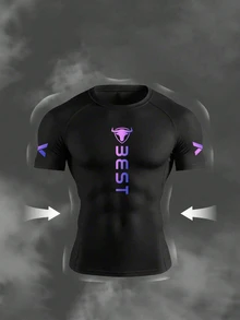 RISE LYT Men's Letter Print T-Shirt And Shorts Sports Suit Gym Set Workout Set Compression Shirt, Lightweight - Black - View 4