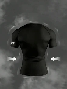Gym Rark Men's Graphic Print Round Neck Short Sleeve Top And Drawstring Waist Shorts Sports Athleisure Athletic Suit, Gym Workout Black Summer - Black - View 2