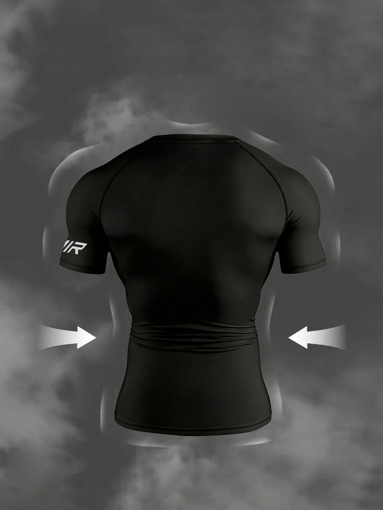 Gym Rark Men's Graphic Print Round Neck Short Sleeve Top And Drawstring Waist Shorts Sports Athleisure Athletic Suit, Gym Workout Black Summer - Black - View 2