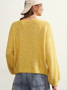 Bohemela Women's Contrast Lace Front Tie Drop Shoulder Long Sleeve Knit Cardigan - Yellow - View 8
