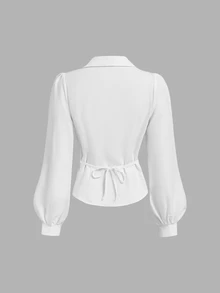 SHEIN MOD Pankou Long Sleeve Asymmetrical Placket Shirt - White - View 3