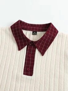 Manfinity Homme Men's Autumn/Winter Sweater Polo Collar Long Sleeve Knit Pullover Slim Fit 2 In 1 Christmas Red Red Top Plaid - Apricot - View 7