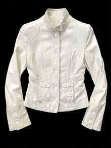 Attitoon Women's Solid Color Long Sleeve Button Front Casual Jacket - White - View 6