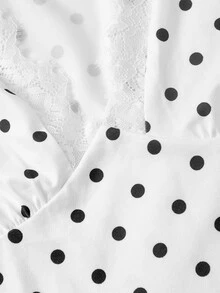 SHEIN MOD Women's Lace Patchwork Polka Dot Top And Skirt Casual Set - Black and White - View 3