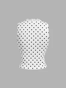 SHEIN MOD Women's Lace Patchwork Polka Dot Top And Skirt Casual Set - Black and White - View 11