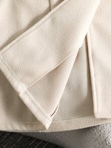 SHEIN Áo khoác dáng dài có mũ cho bé gái tuổi teen, phối patchwork lông giả, tay dài, hai hàng cúc, mùa thu/đông - Màu be - Xem 7