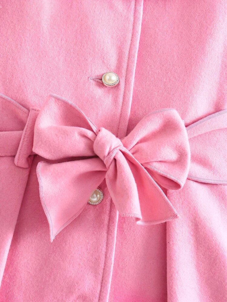 SHEIN Young Girl Young Girl Kids Young Girl Young Girl Woven Solid Color Lapel Faux Fur Casual Wool Autumn Winter - Pink - View 6