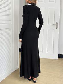 Elyressa Women's Front Button Long Sleeve Dress - Black - View 2
