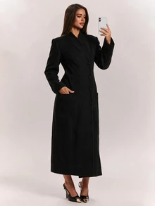 SHEIN BAE Women's Solid Color Casual Versatile Daily Wear Overcoat - Black - View 1